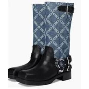Michael Kors Crosby Empire Diamond Jacquard Zip Denim Moto Boots Size 11M NIB